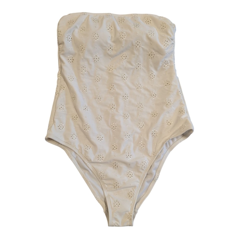 ⭐D5 Women's Eyelet Bandeau High Leg Cheeky Swimsuit Shade & Shore Cream - S ⬇️